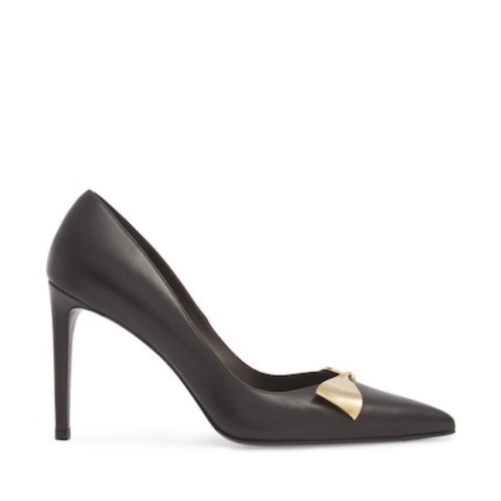 Stuart Weitzman black heel with gold bow detail - Picture 4 of 5